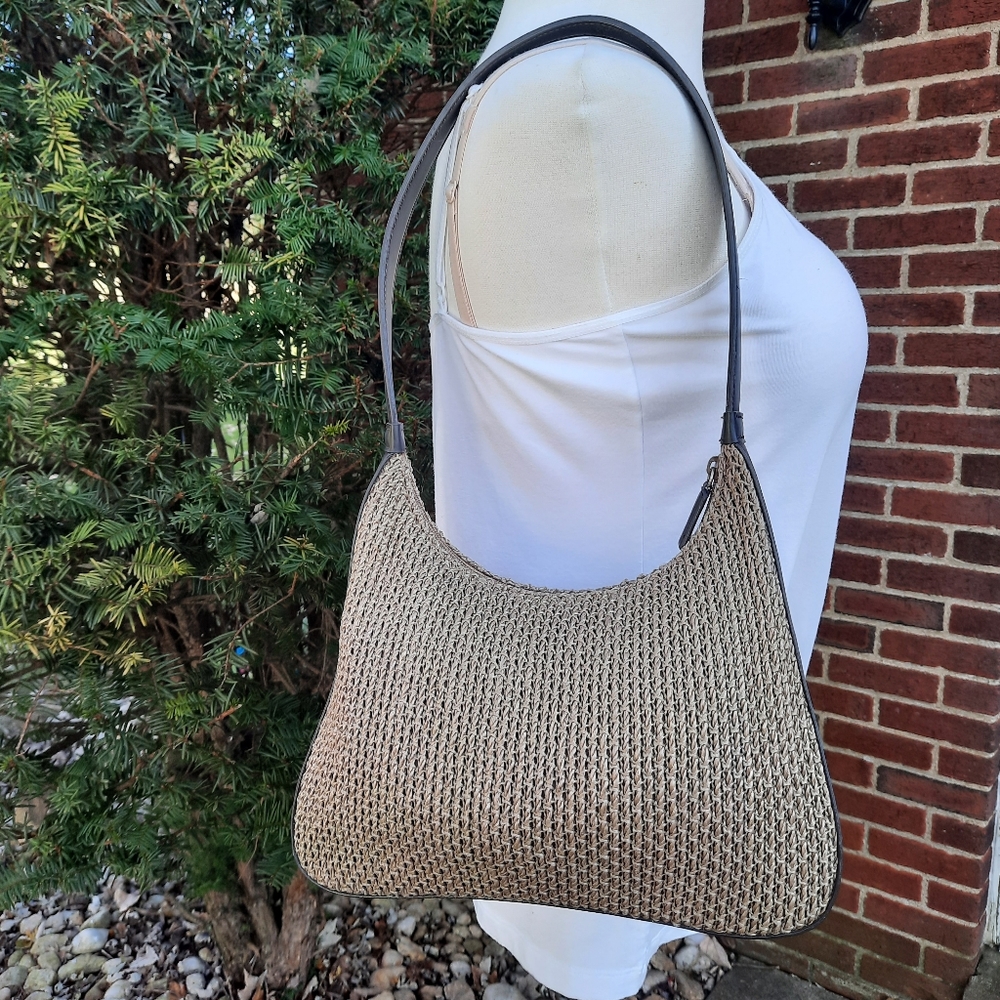 Vintage Y2K Nine West Woven Hobo Shoulder Bag Purse Taupe Retro Boho - Picture 4 of 12
